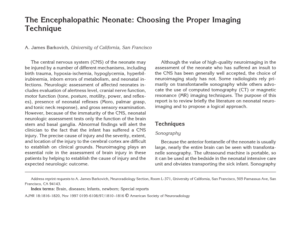 The Encephalopathic Neonate: Choosing the Proper Imaging Technique