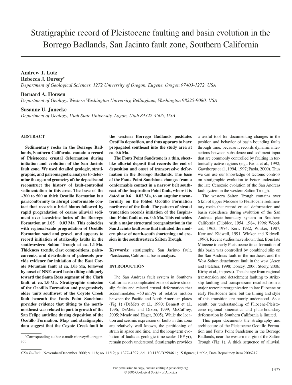 Stratigraphic Record of Pleistocene Faulting and Basin Evolution in the Borrego Badlands, San Jacinto Fault Zone, Southern California