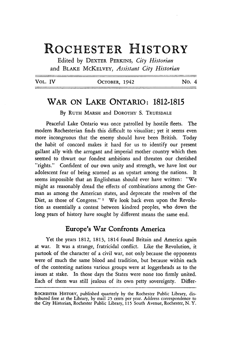 WAR on LAKE ONTARIO: 1812-1815 Europe's War Confronts America