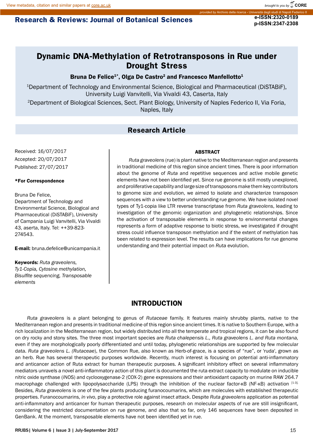 Dynamic DNA-Methylation of Retrotransposons in Rue Under Drought Stress