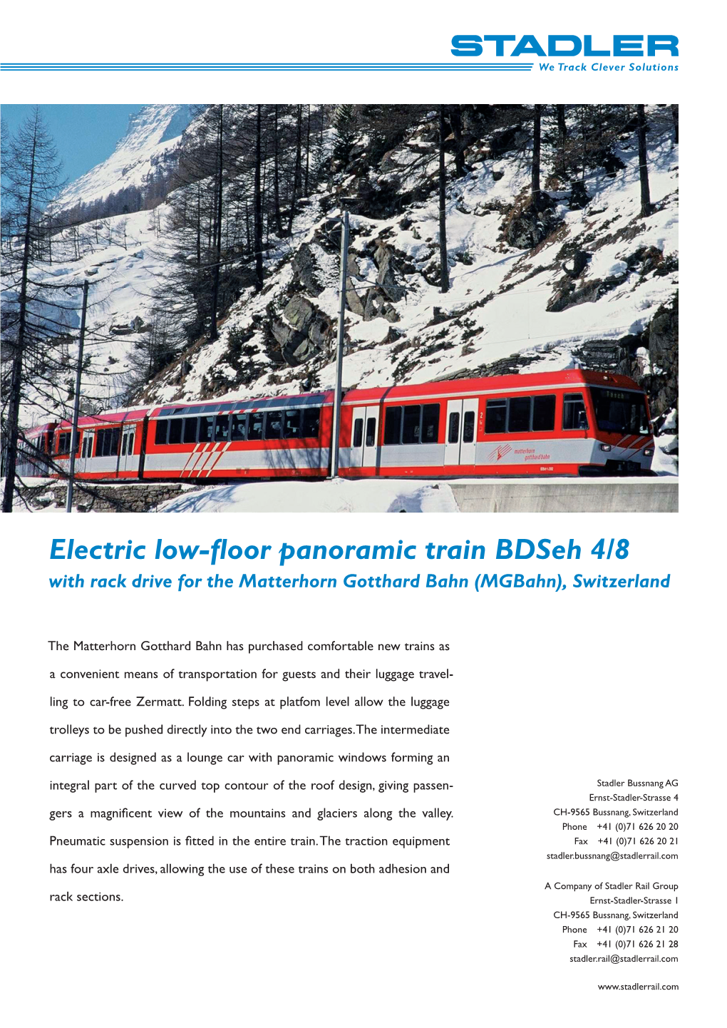 Electric Low-Floor Panoramic Train Bdseh 4/8 with Rack Drive for the Matterhorn Gotthard Bahn (Mgbahn), Switzerland