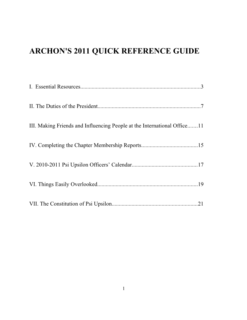 Archon's 2006 Quick Reference Guide