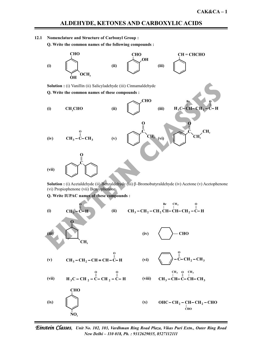 Aldehyde, Ketones and Carboxylic Acids