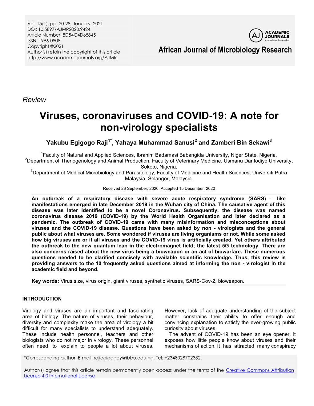 Viruses, Coronaviruses and COVID-19: a Note for Non-Virology Specialists