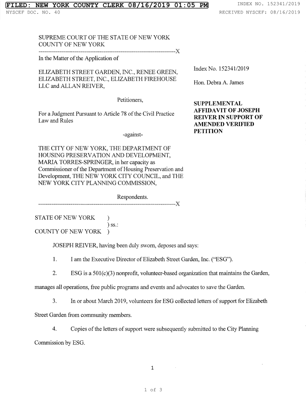 Filed: New York County Clerk 08/16/2019 01:05 Pm Index No