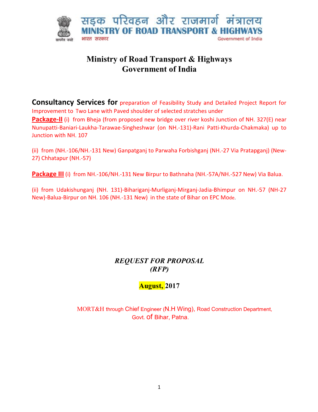 Ministry of Road Transport & Highways Government of India