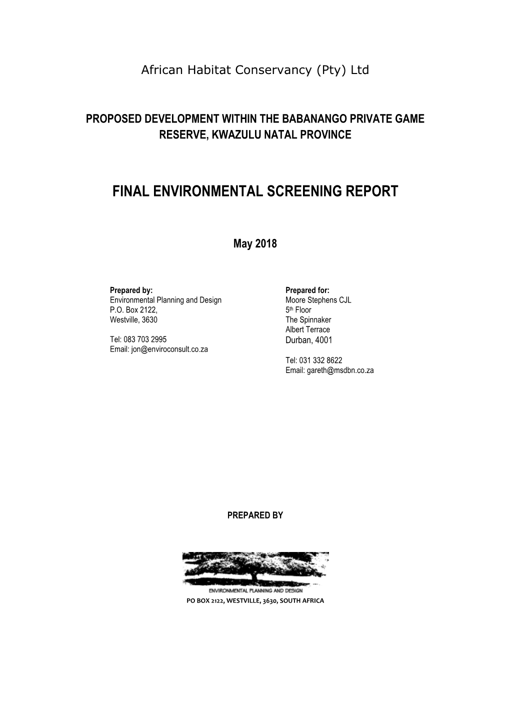 Final Environmental Screening Report