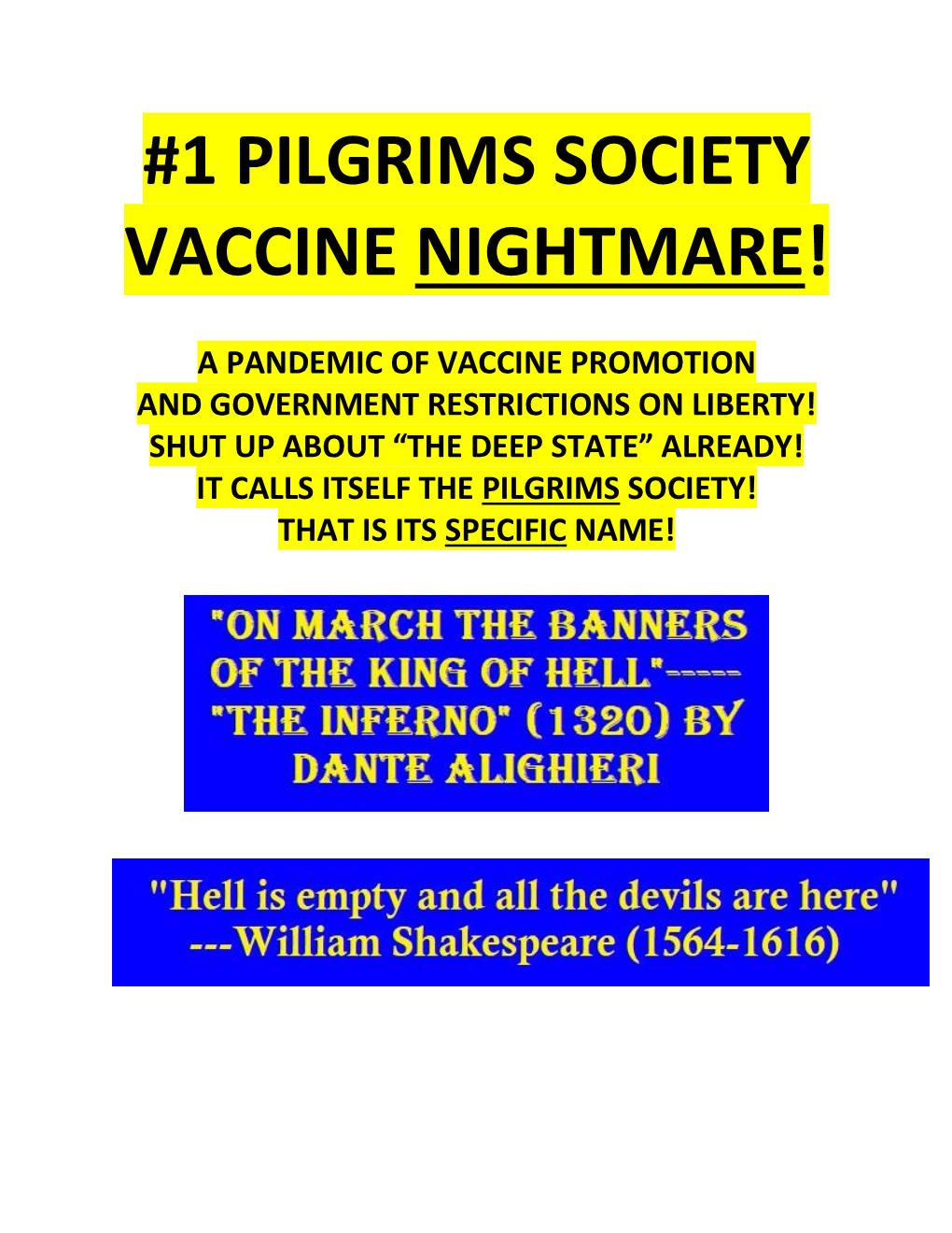 1 Pilgrims Society Vaccine Nightmare!
