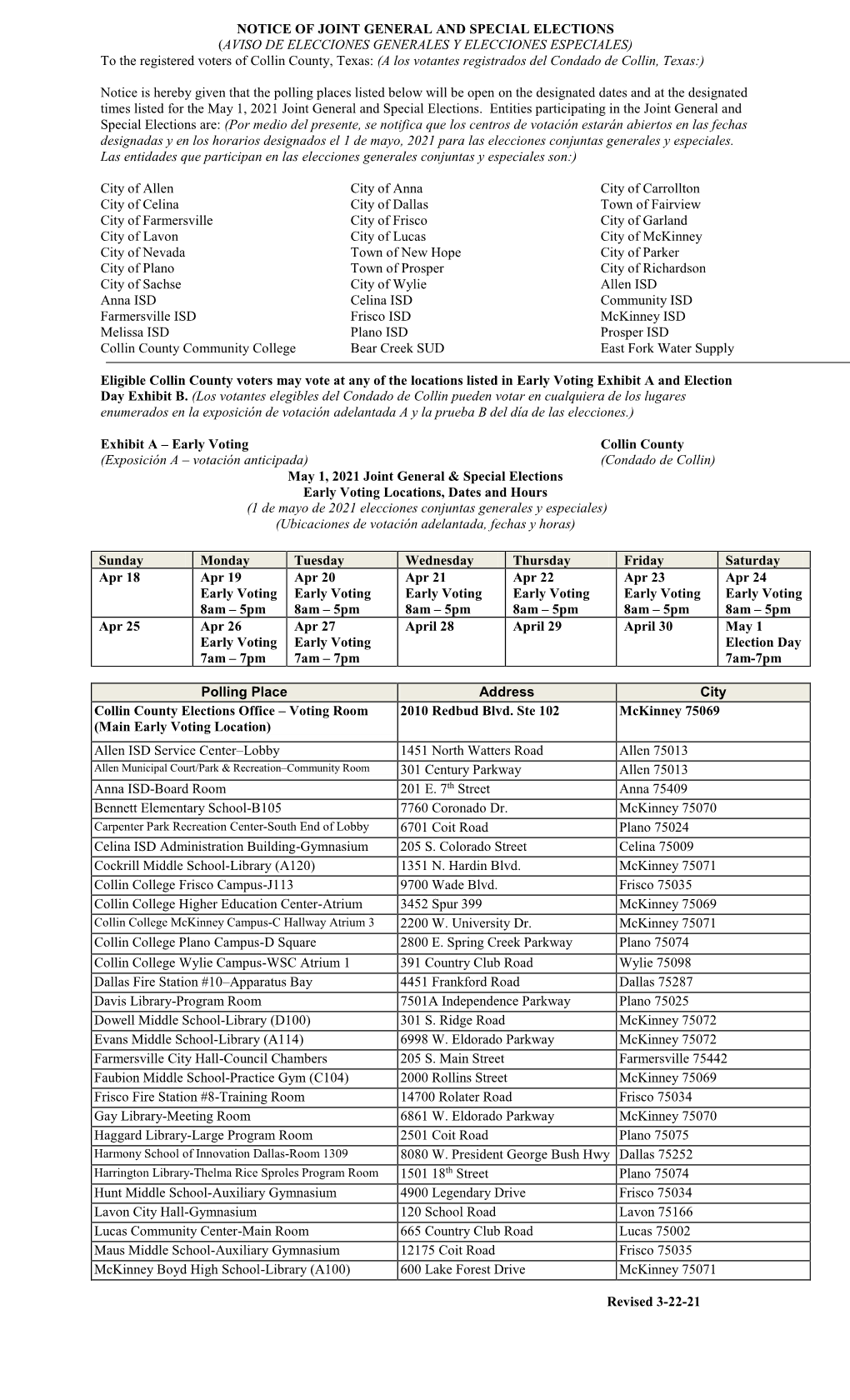 Notice of Special Election