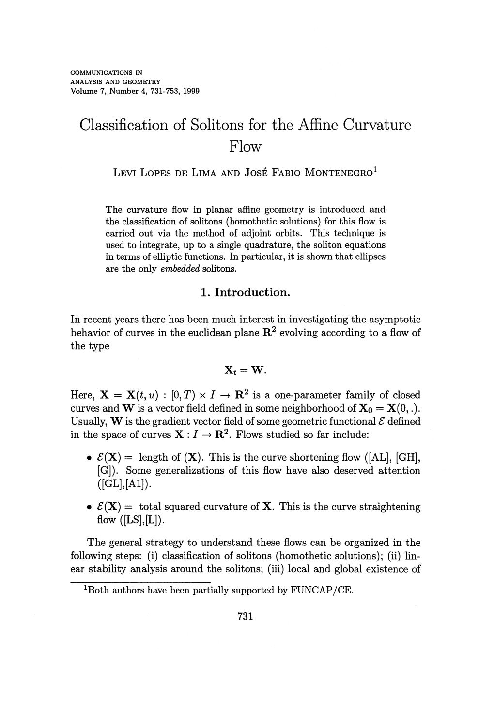 Classification of Solitons for the Affine Curvature Flow