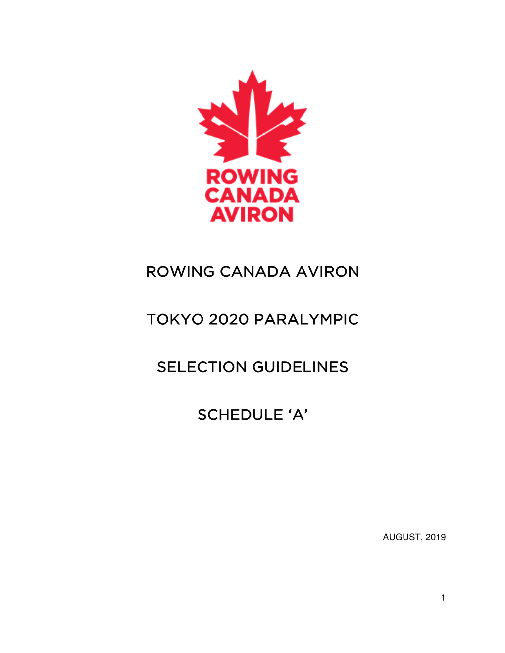Rowing Canada Aviron Tokyo 2020 Paralympic Selection Guidelines