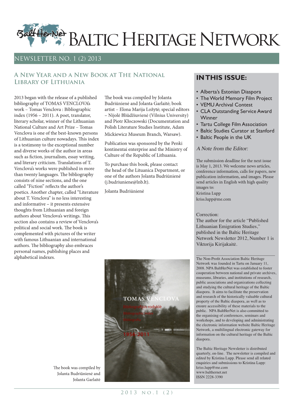 Baltic Heritage Network Newsletter 2013, No.1
