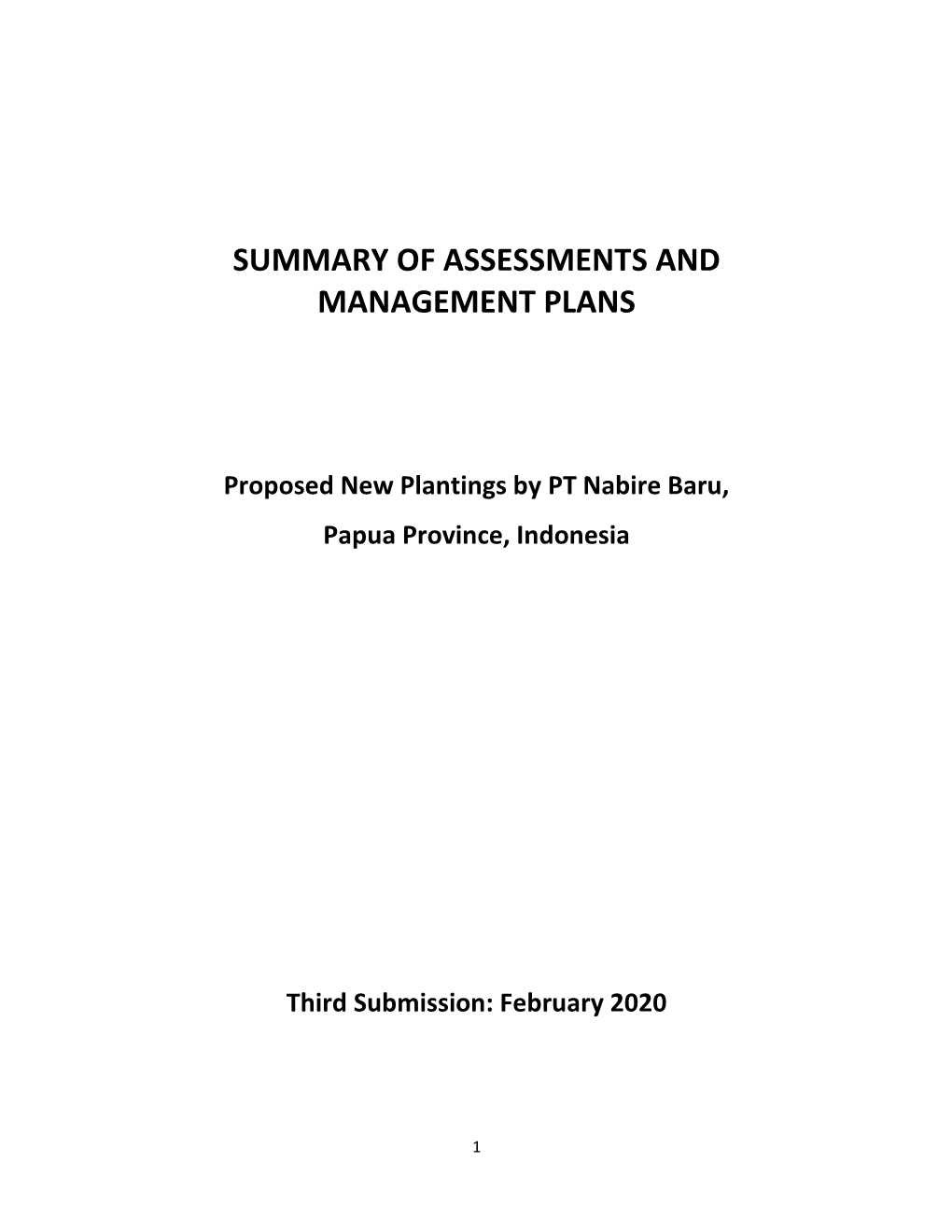 Summary of Assessments and Management Plans