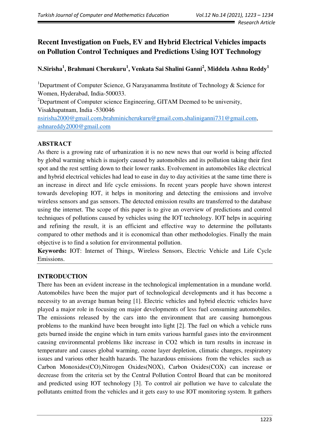 Recent Investigation on Fuels, EV and Hybrid Electrical Vehicles Impacts on Pollution Control Techniques and Predictions Using IOT Technology