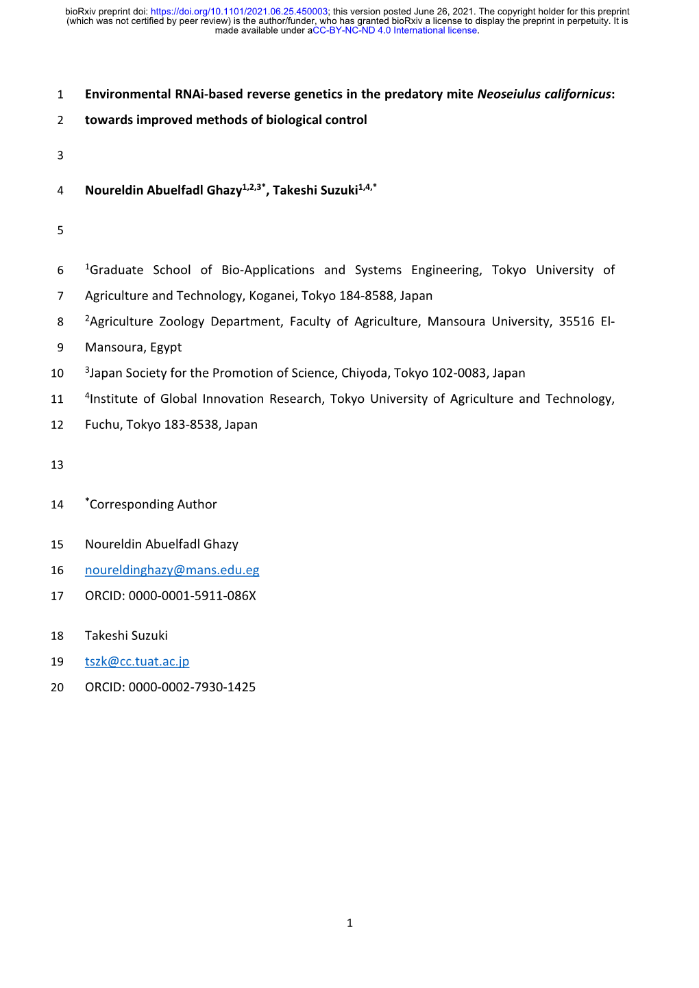 Environmental Rnai-Based Reverse Genetics in the Predatory Mite Neoseiulus Californicus: 2 Towards Improved Methods of Biological Control