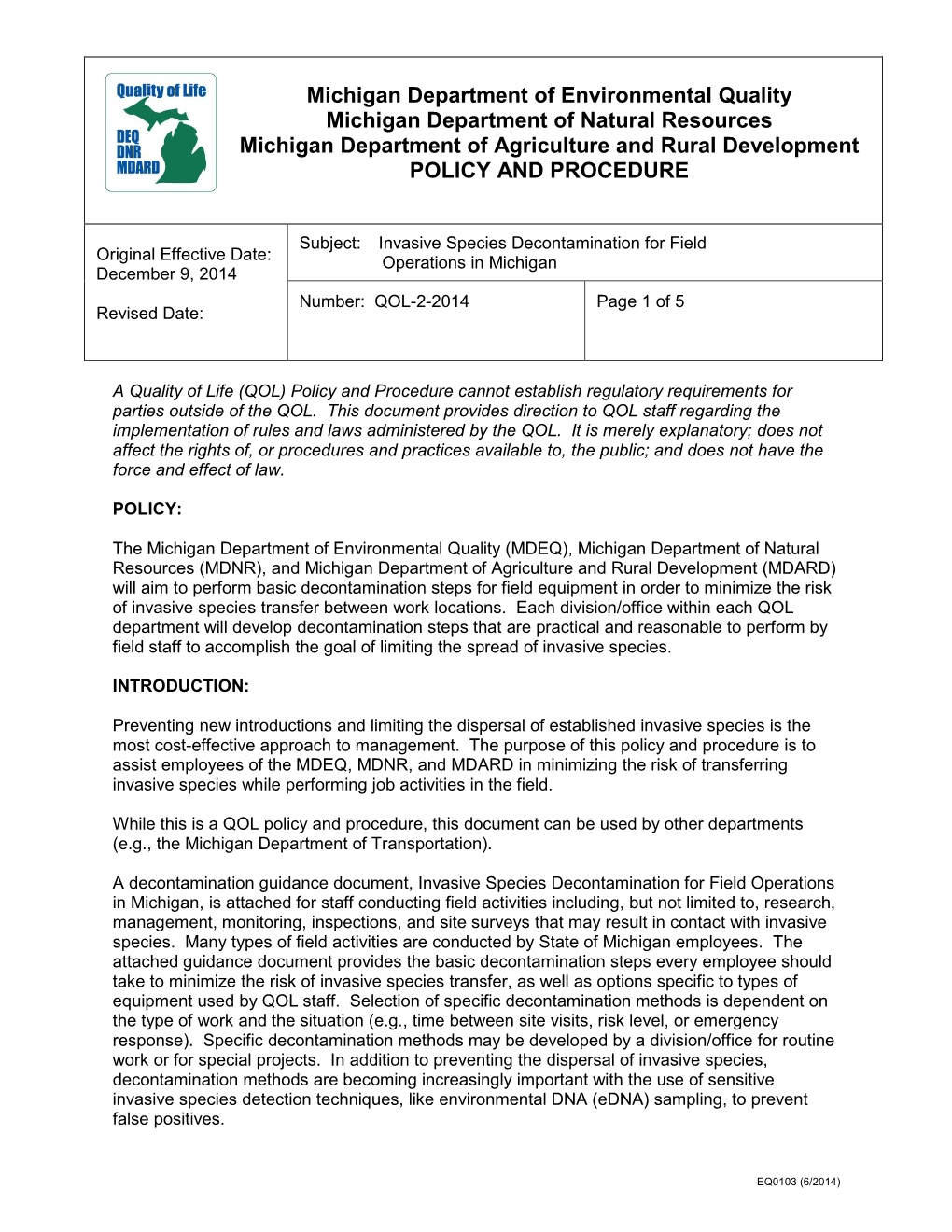 QOL-2-2014 Invasive Species Decontamination for Field