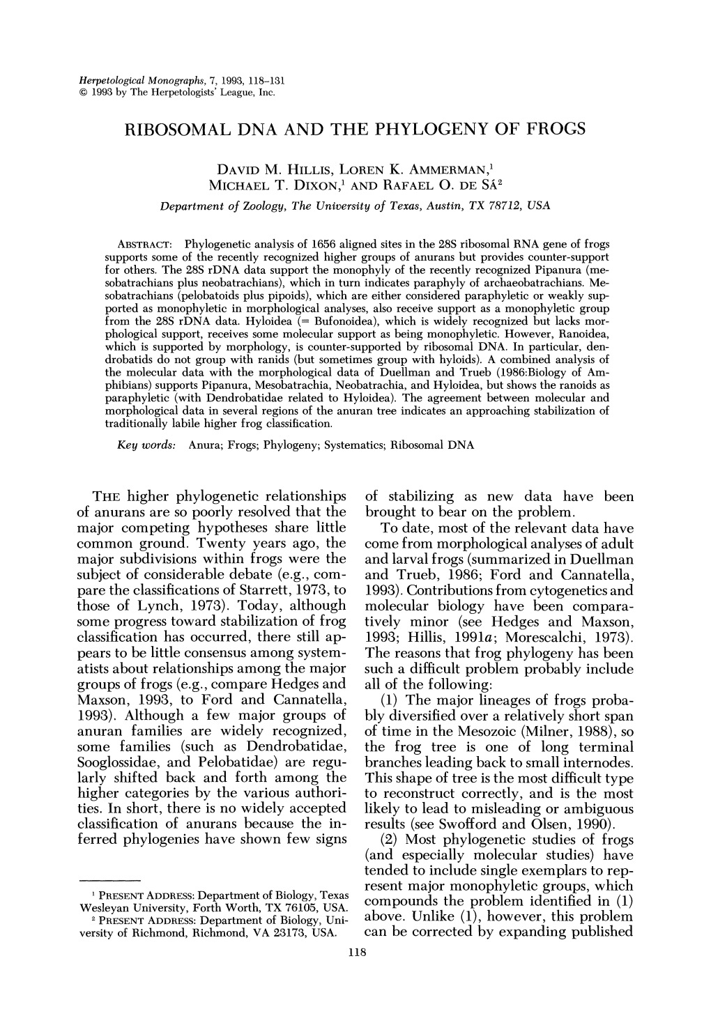 Ribosomal Dna and the Phylogeny of Frogs