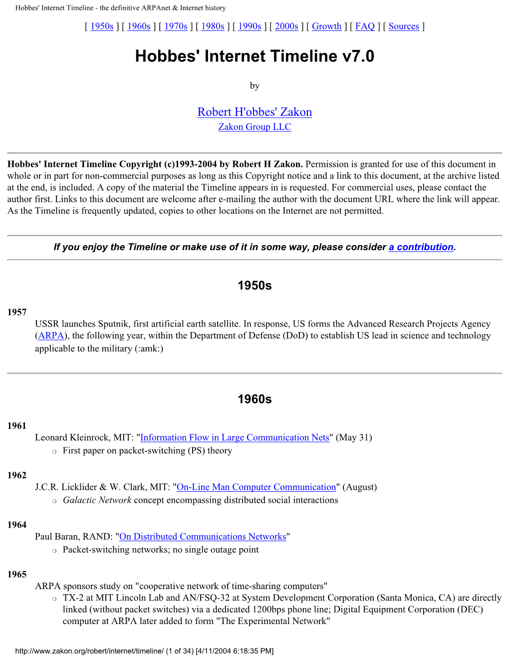 Hobbes' Internet Timeline - the Definitive Arpanet & Internet History