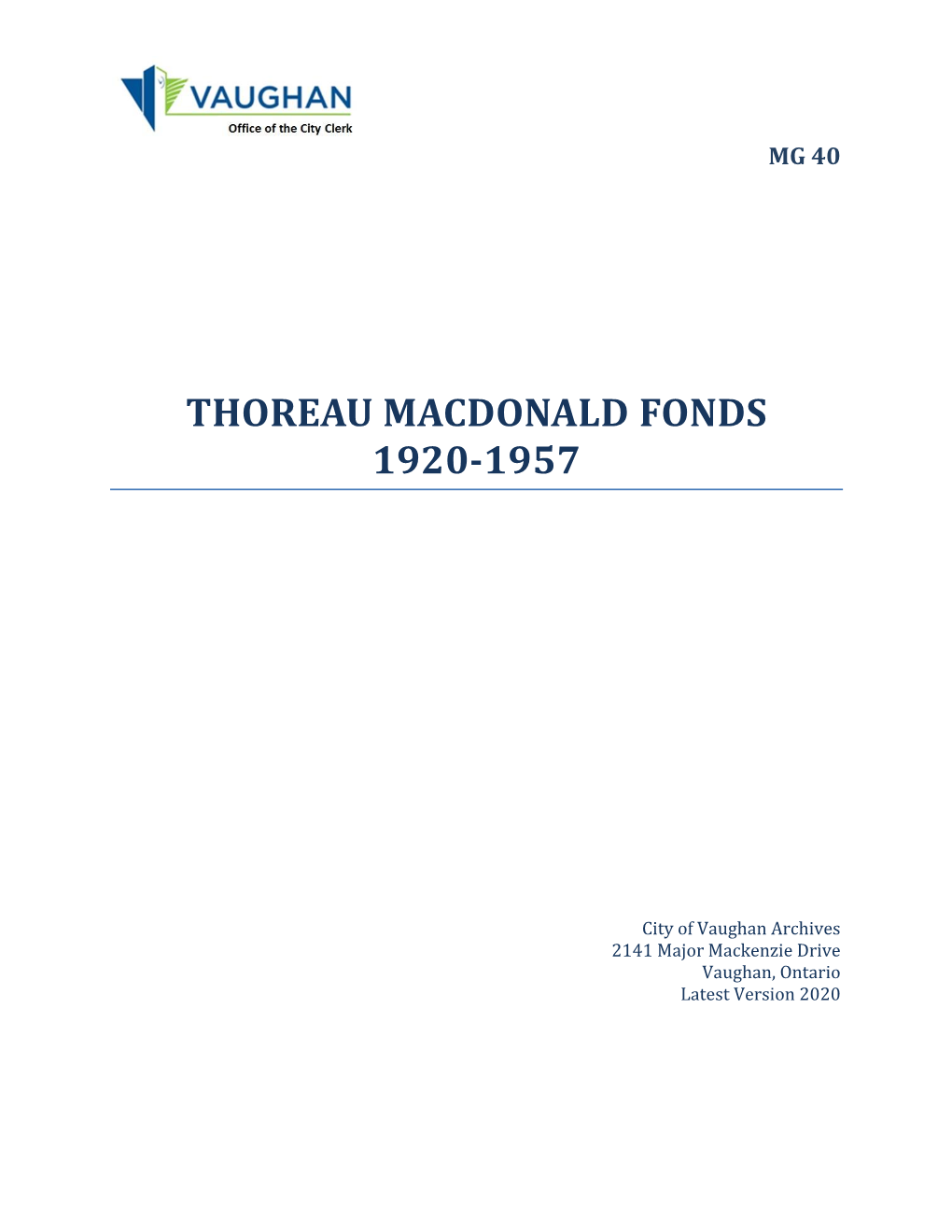 Thoreau Macdonald Fonds 1920-1957