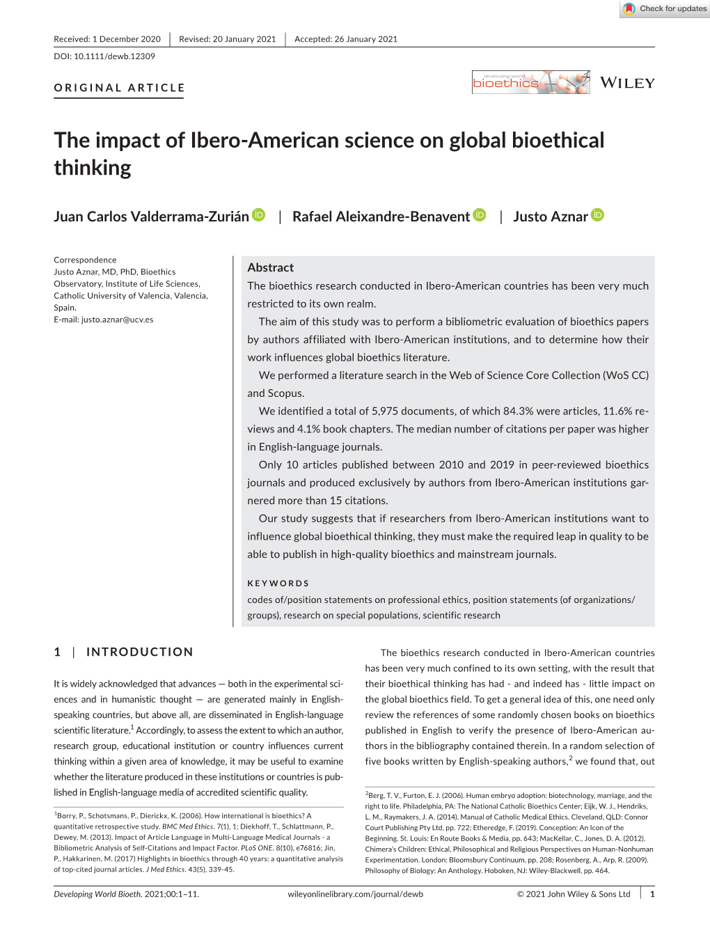 The Impact of Ibero‐American Science on Global