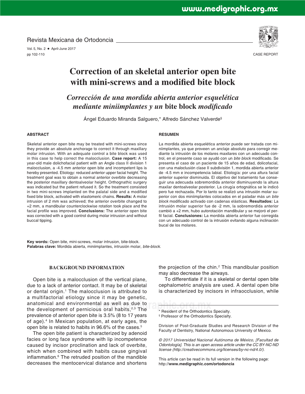 Correction of an Skeletal Anterior Open Bite with Mini-Screws and a Modifi