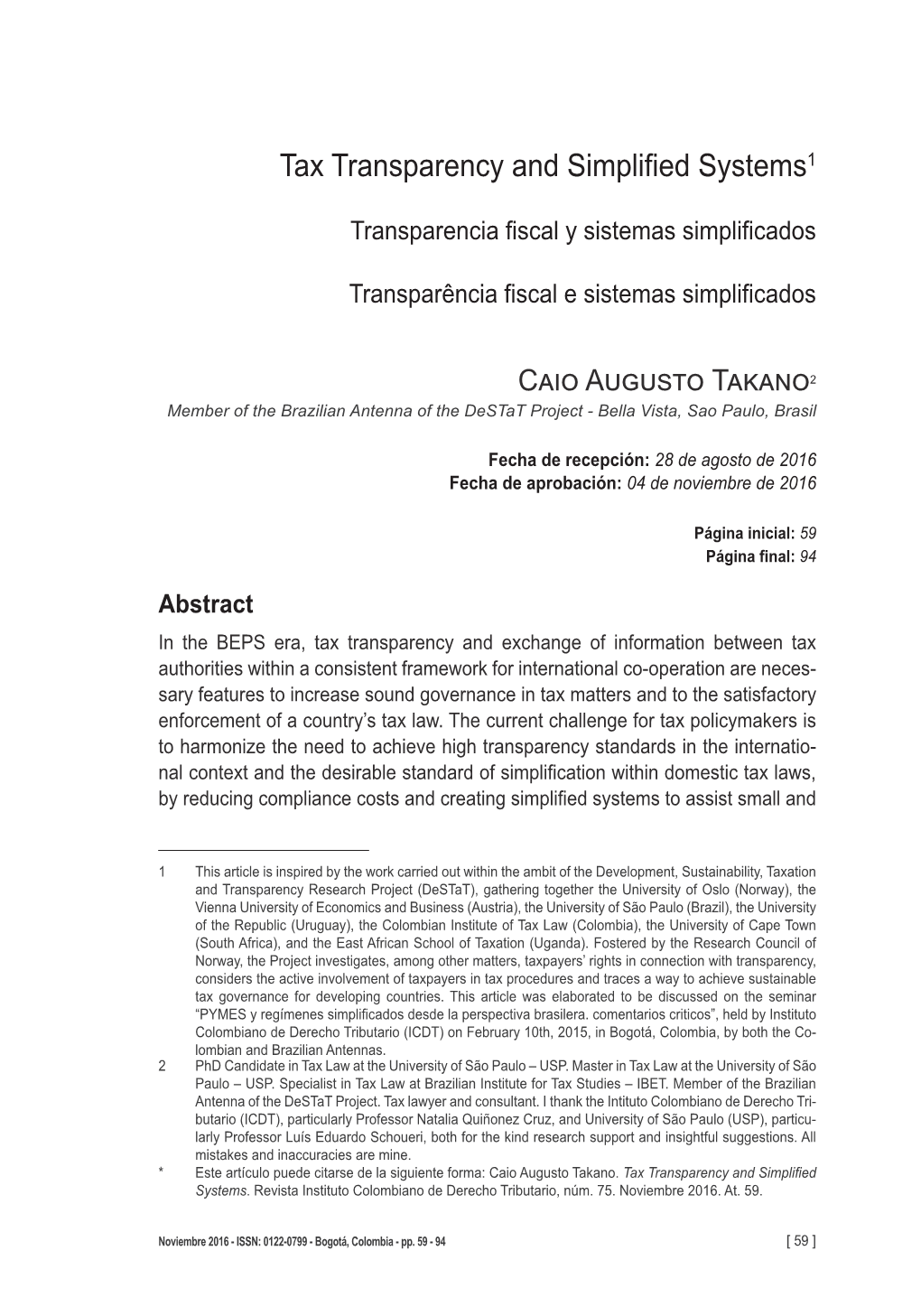 Tax Transparency and Simplified Systems1