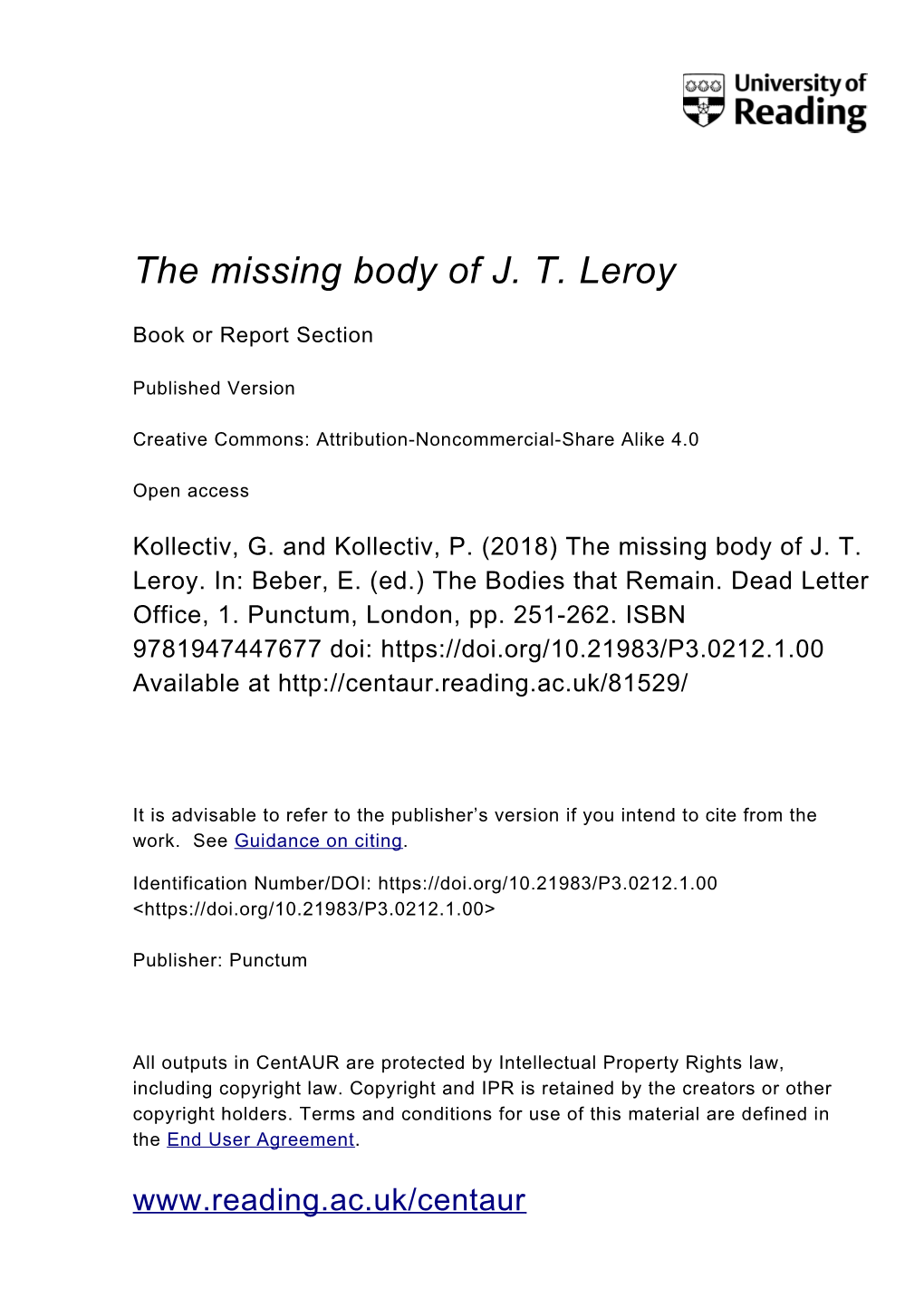 The Missing Body of J. T. Leroy