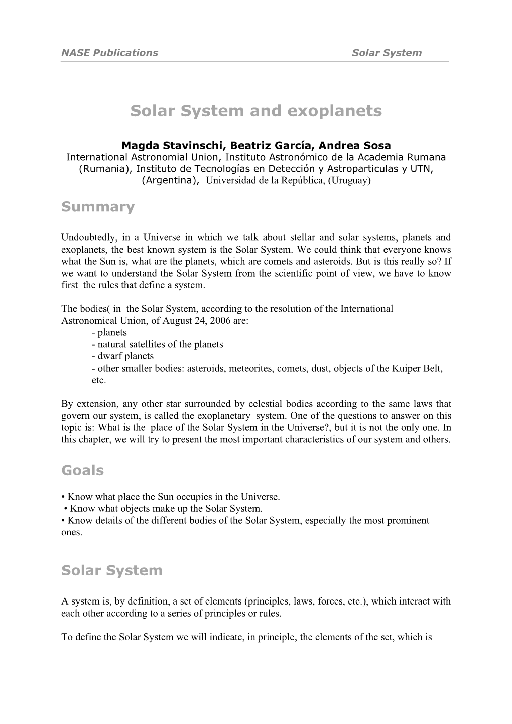 Solar System and Exoplanets