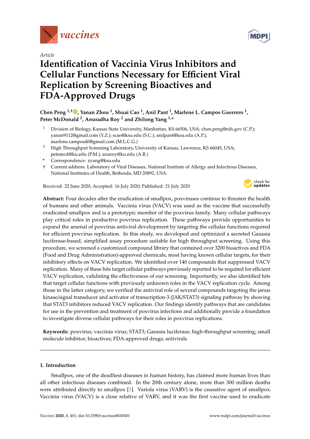 Identification of Vaccinia Virus Inhibitors and Cellular Functions