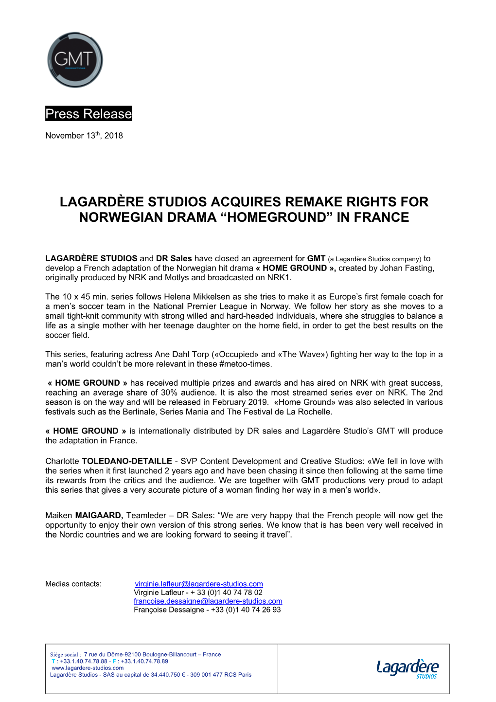 Lagardère Studios Acquires Remake Rights for Norwegian Drama “Homeground” in France