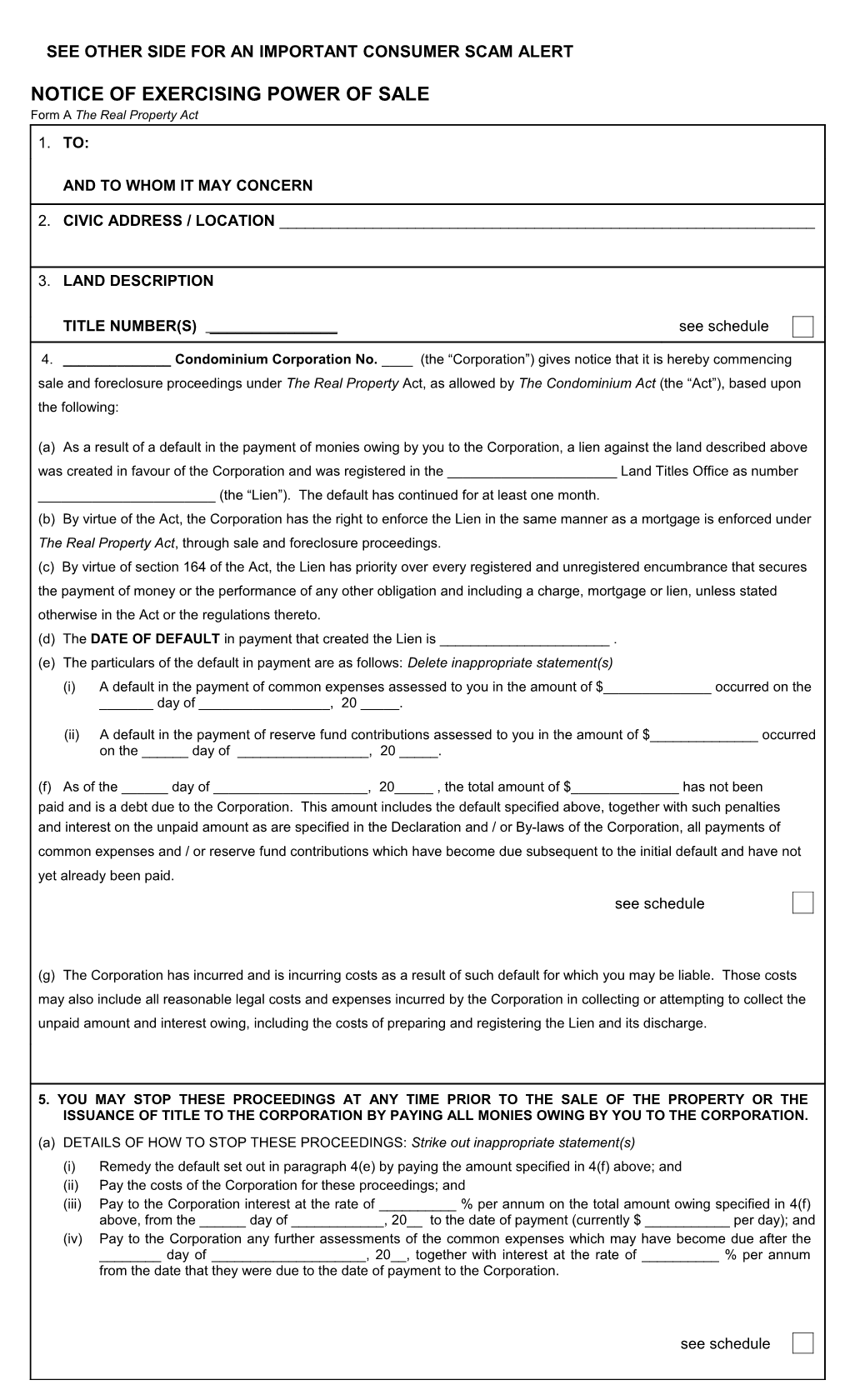 Notice of Exercising Power of Sale