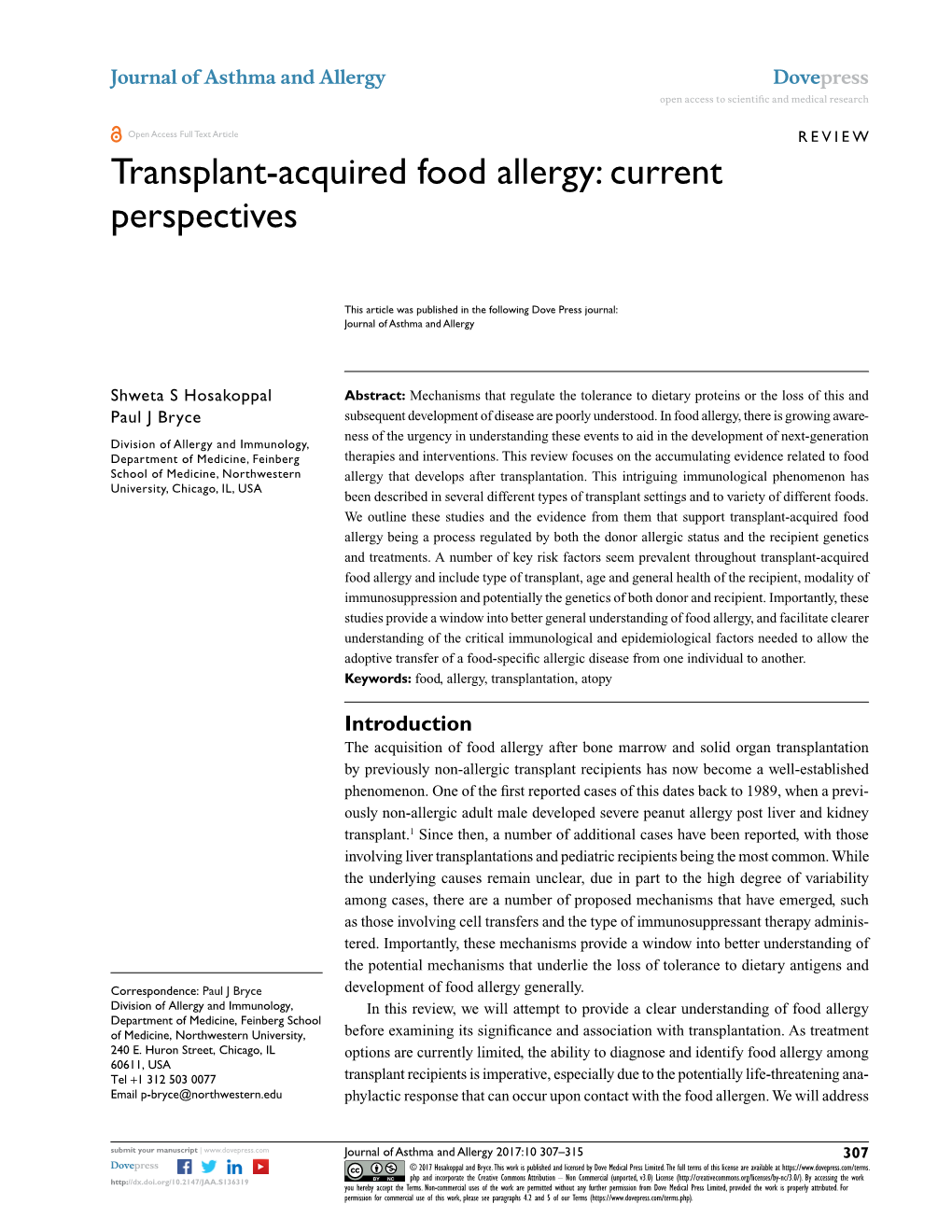 Transplant-Acquired Food Allergy: Current Perspectives