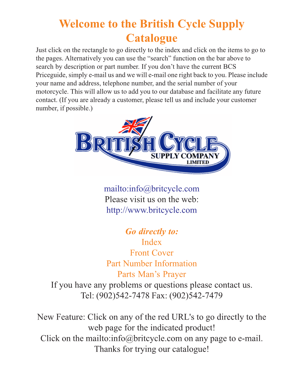 Welcome to the British Cycle Supply Catalogue Just Click on the Rectangle to Go Directly to the Index and Click on the Items to Go to the Pages