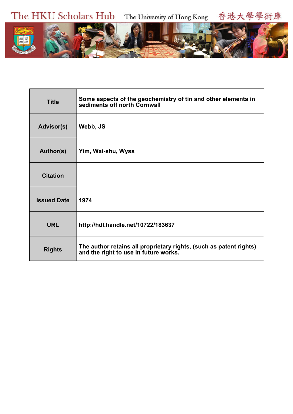 Title Some Aspects of the Geochemistry of Tin And