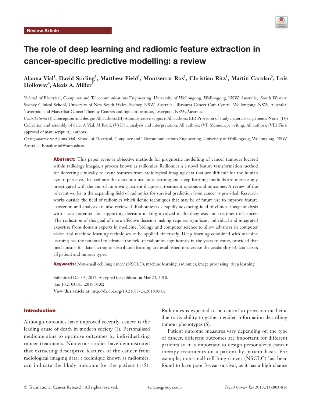 The Role of Deep Learning and Radiomic Feature Extraction in Cancer-Specific Predictive Modelling: a Review