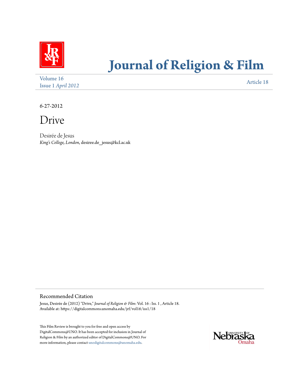 Journal of Religion & Film