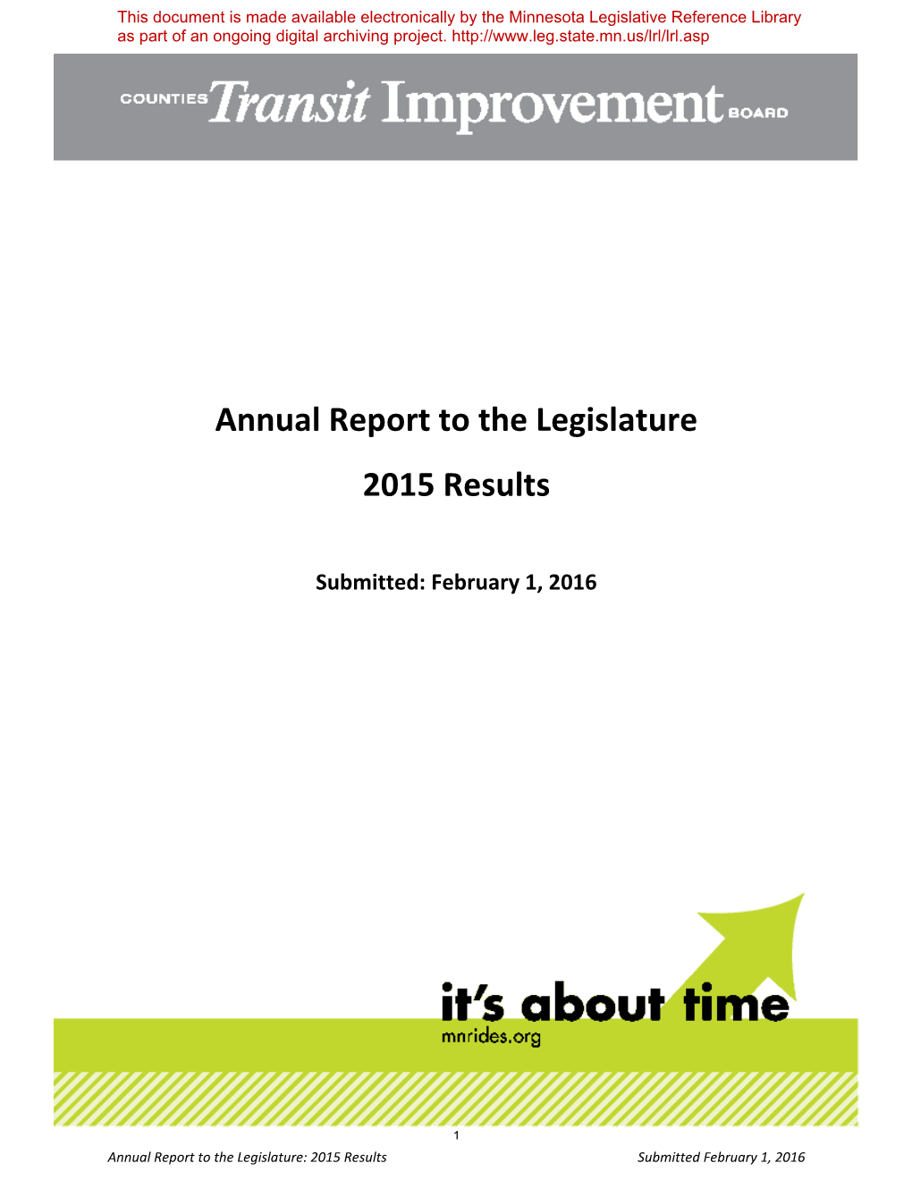 Annual Report to the Legislature 2015 Results