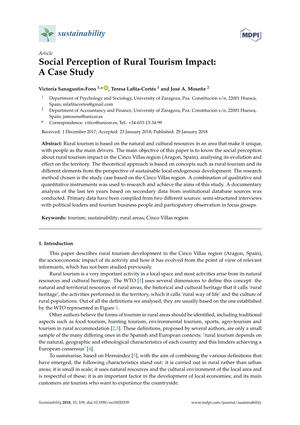 Social Perception of Rural Tourism Impact: a Case Study