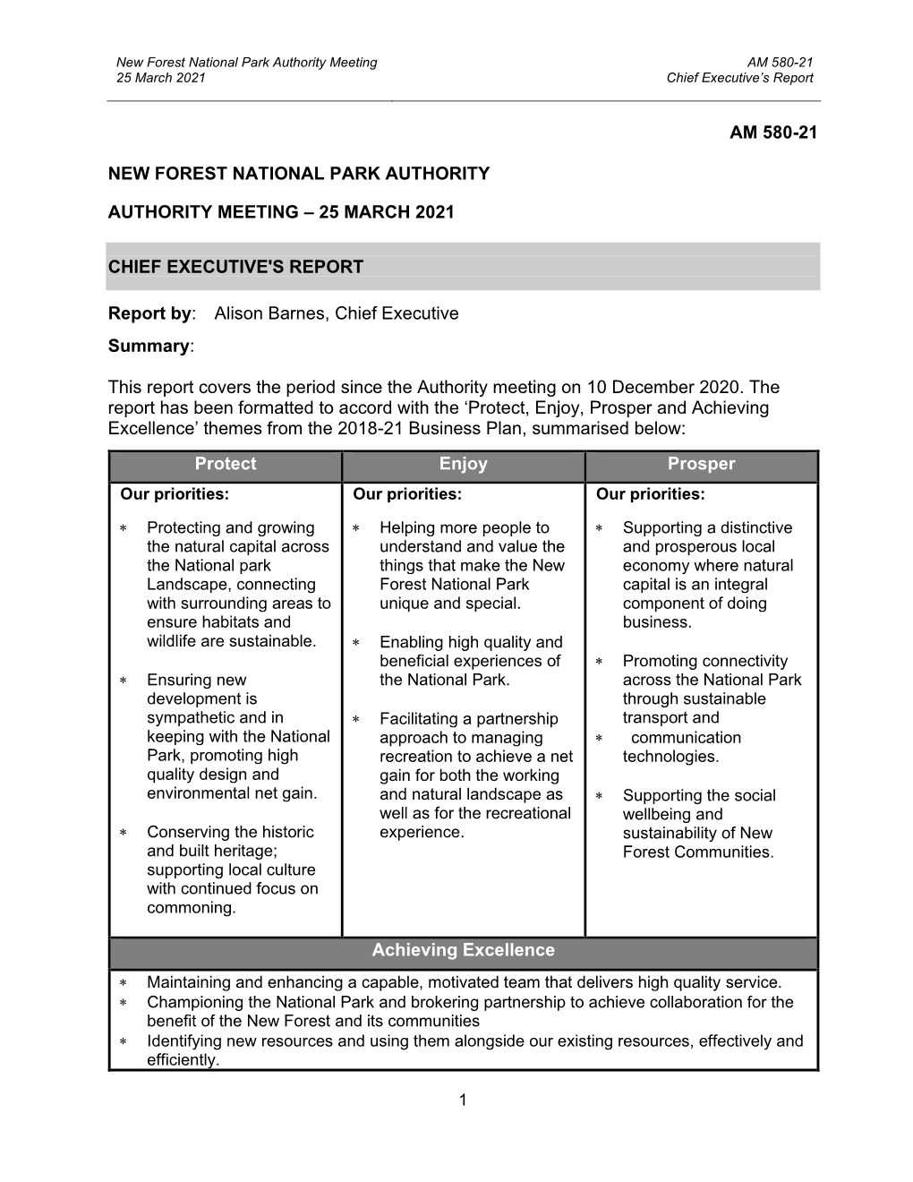 AM 580-21 25 March 2021 Chief Executive’S Report