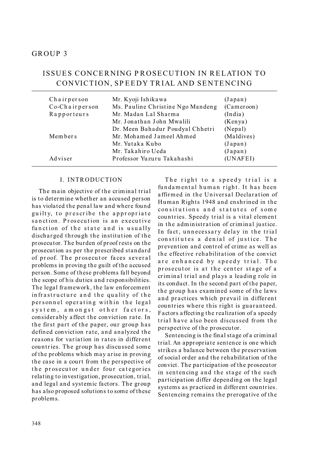 Group 3 Issues Concerning Prosecution in Relation to Conviction, Speedy Trial and Sentencing