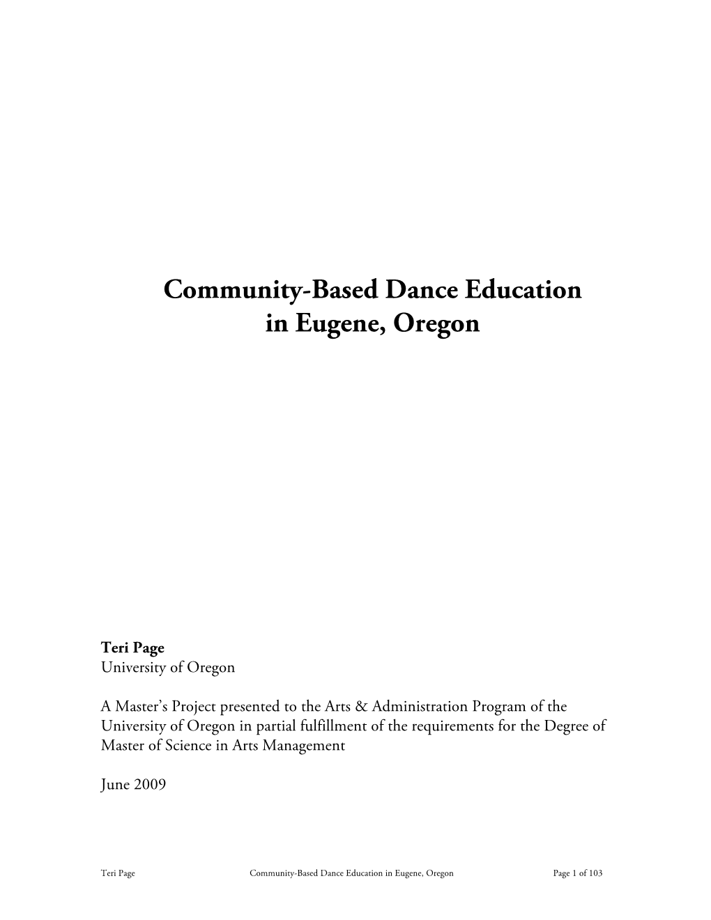 Community-Based Dance Education in Eugene, Oregon