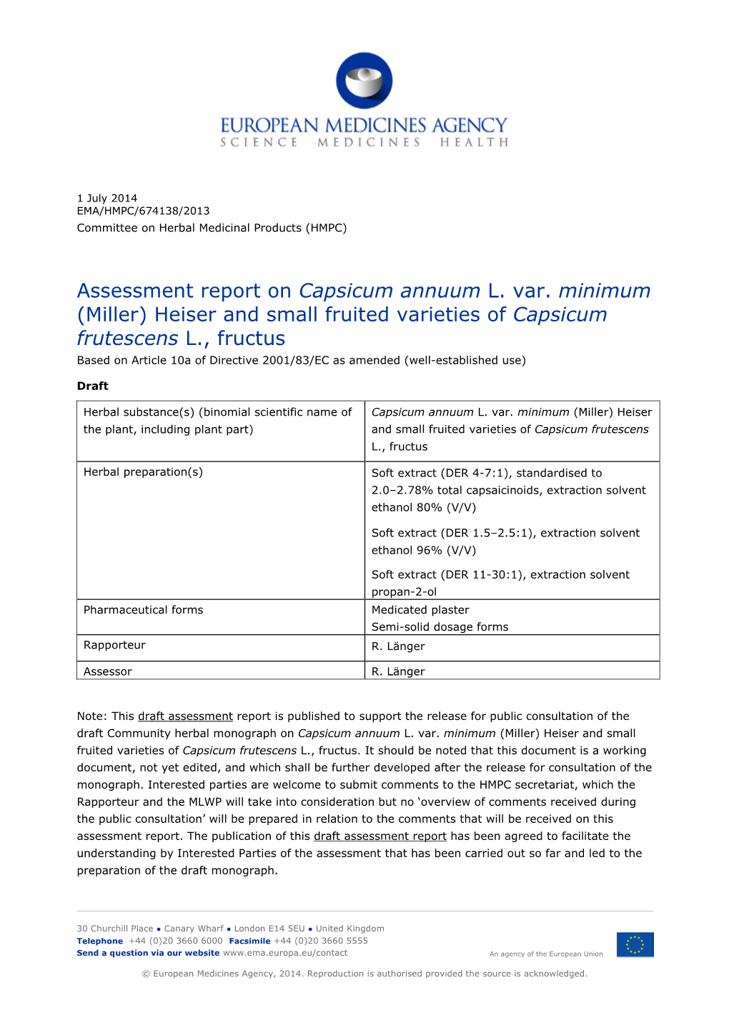 Assessment Report on Capsicum Annuum L. Var. Minimum (Miller)