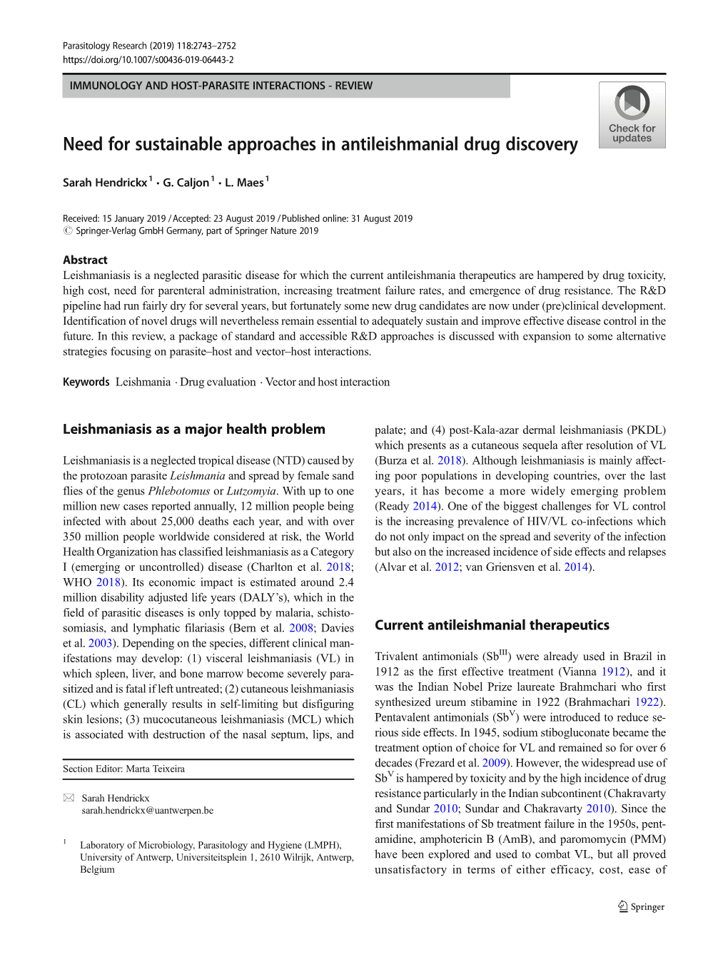 Need for Sustainable Approaches in Antileishmanial Drug Discovery