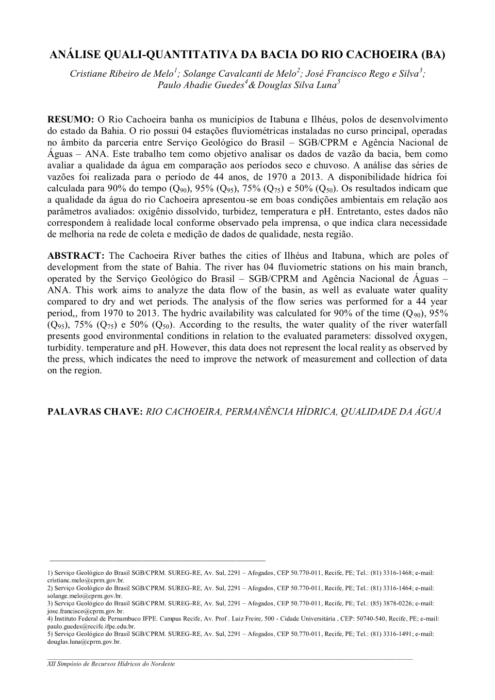 Análise Quali-Quantitativa Da Bacia Do Rio Cachoeira (Ba)