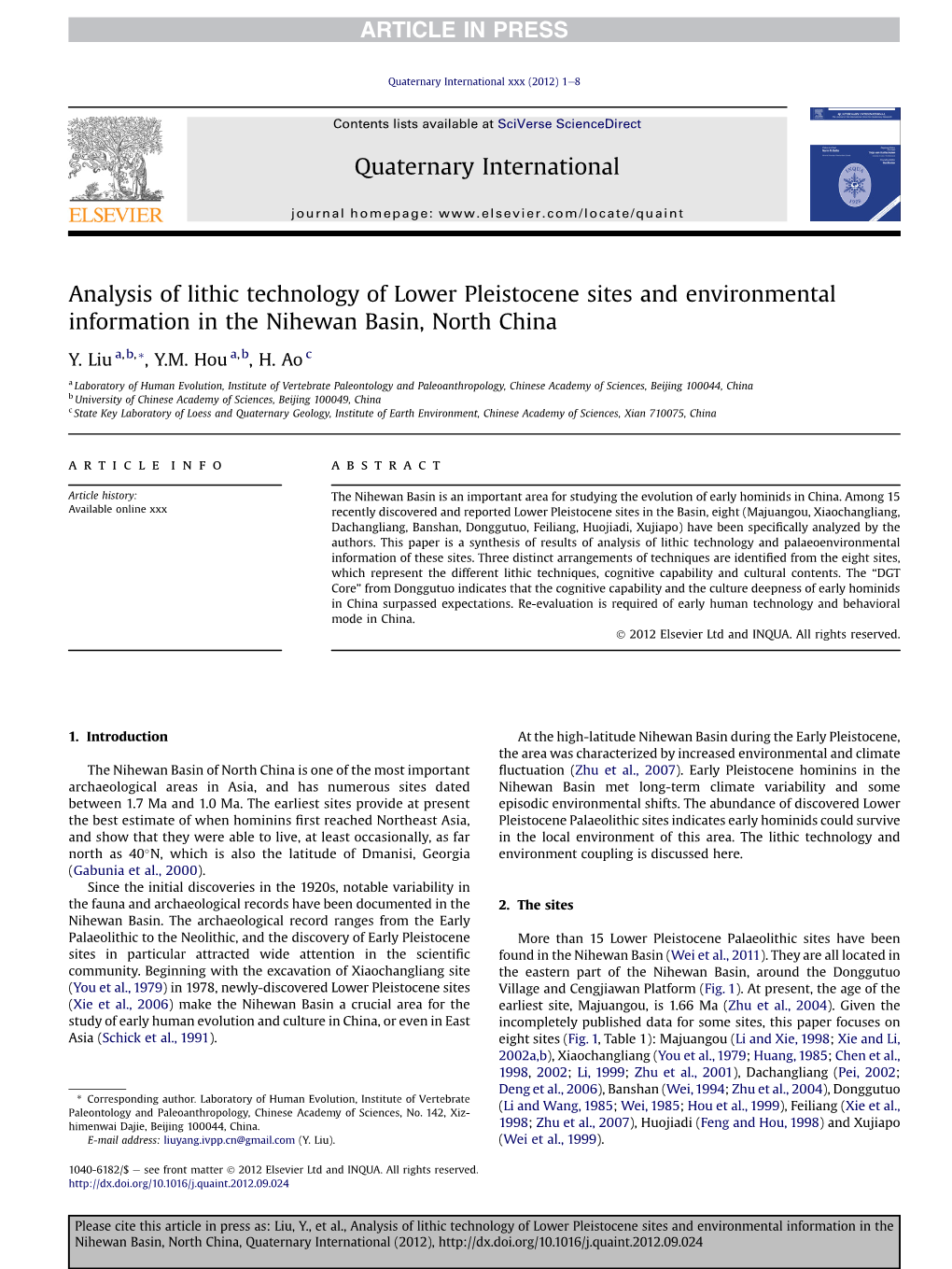 Analysis of Lithic Technology of Lower Pleistocene Sites and Environmental Information in the Nihewan Basin, North China