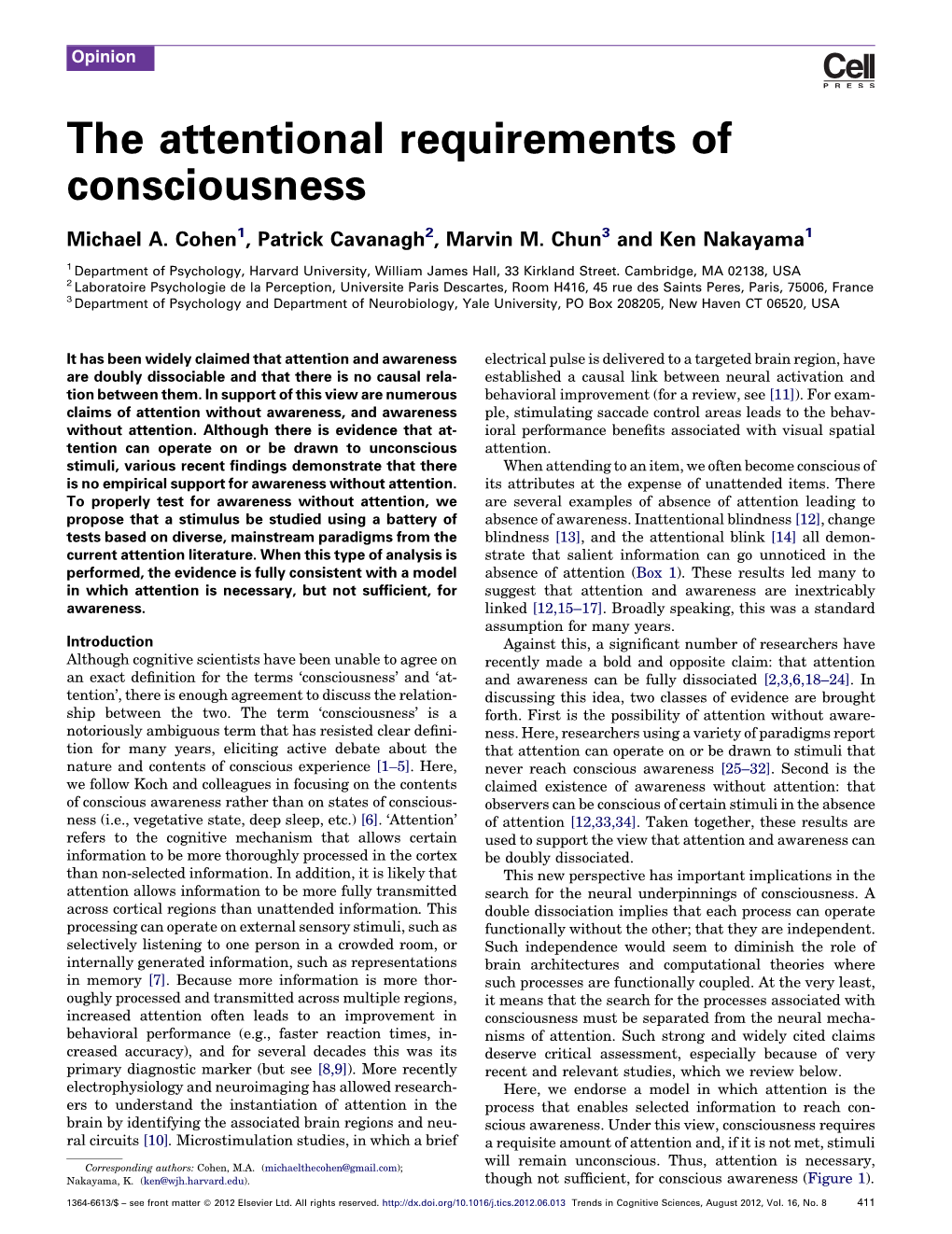 The Attentional Requirements of Consciousness