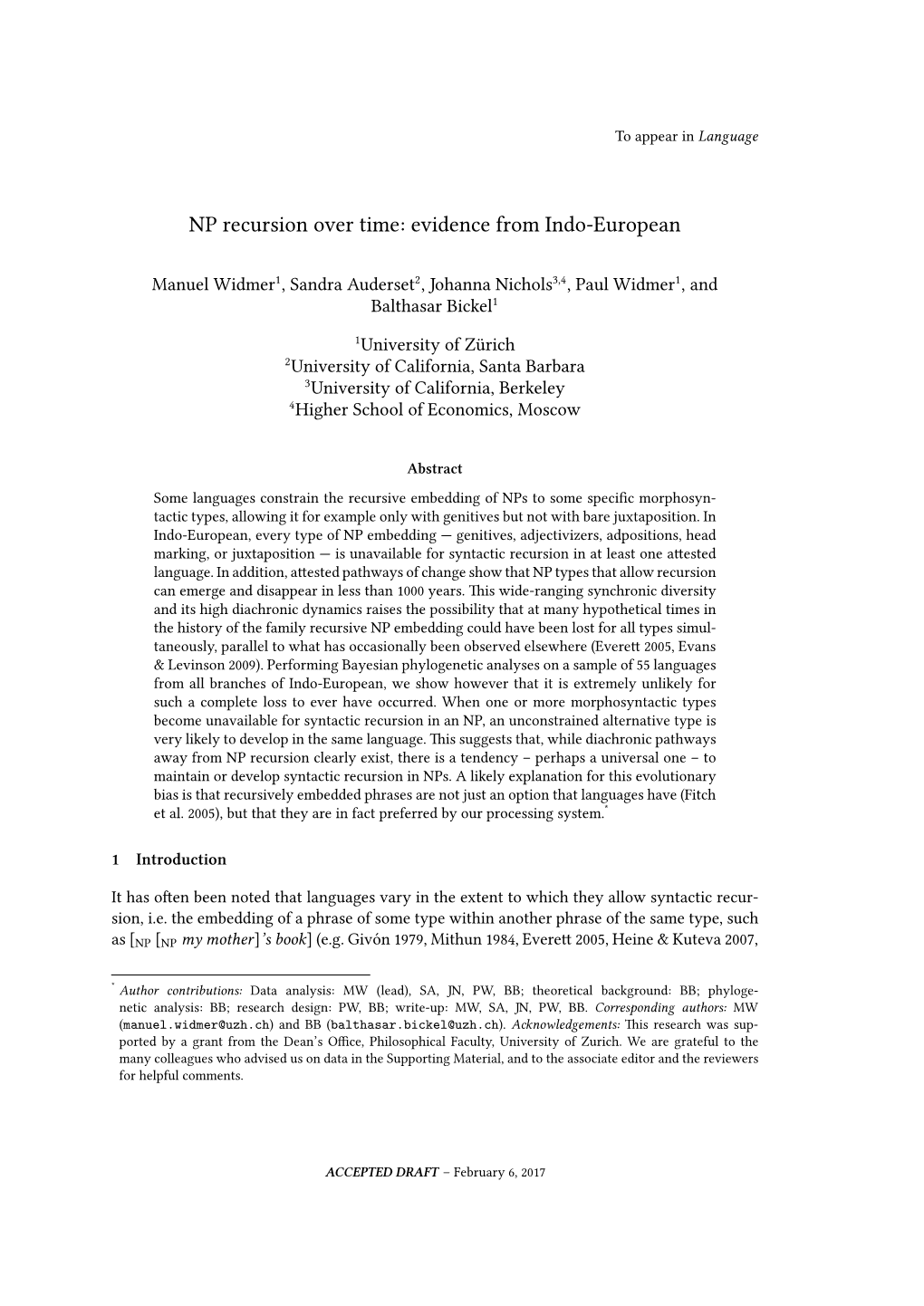 NP Recursion Over Time: Evidence from Indo-European