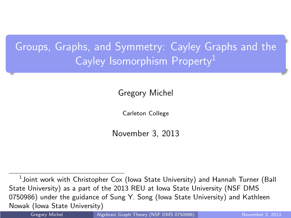 Cayley Graphs and the Cayley Isomorphism Property=1Joint Work