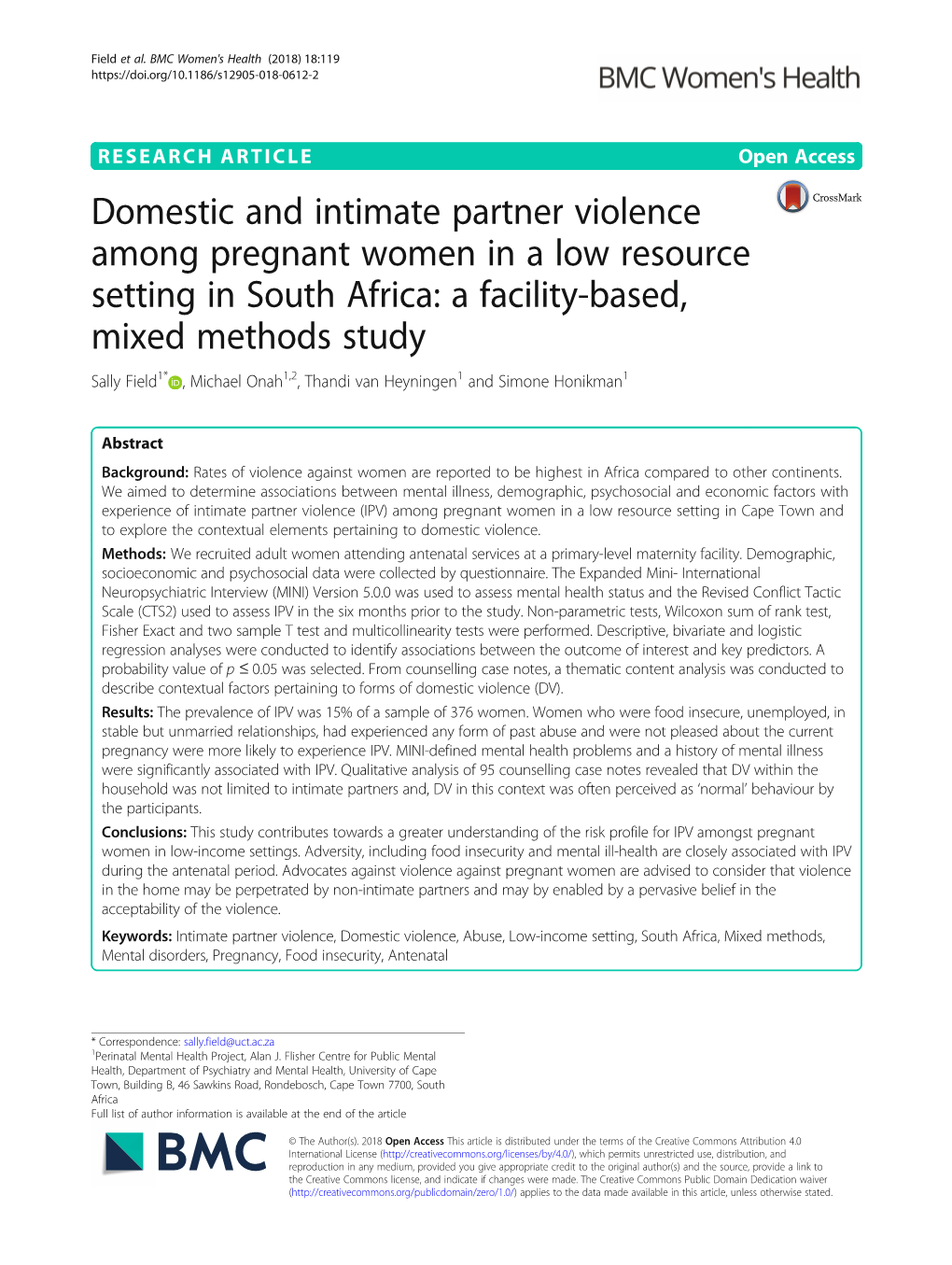 Domestic and Intimate Partner Violence Among Pregnant Women In