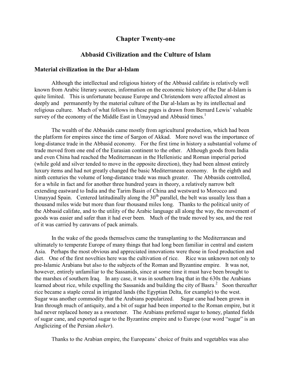 Chapter Twenty-One Abbasid Civilization and the Culture of Islam